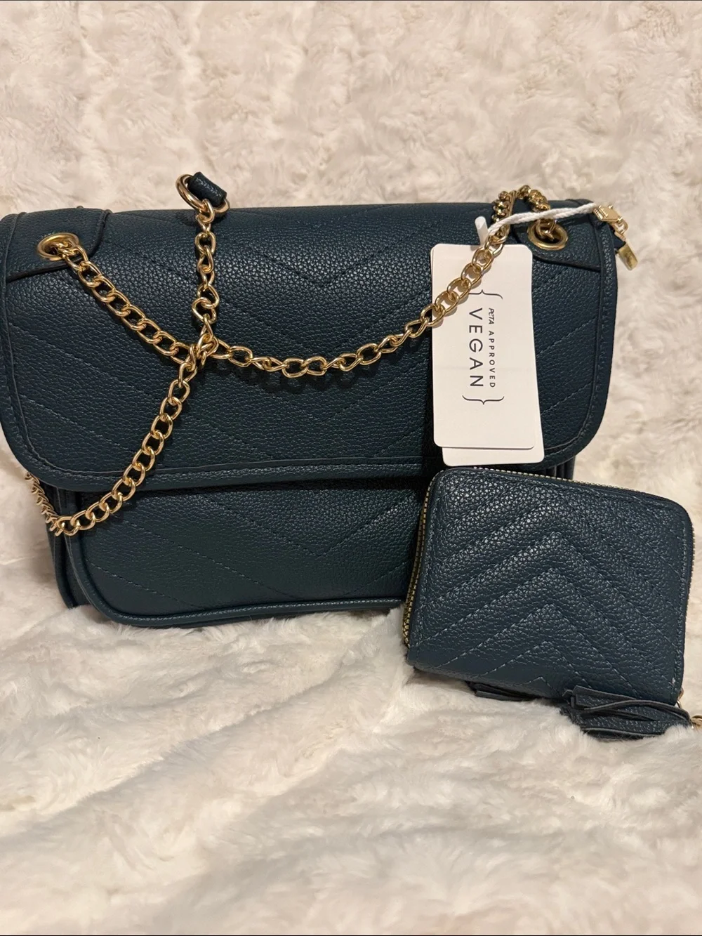 Chevron quilted navy/peacock blue crossbody